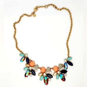 J Crew Rhinestone AB Chunky Colorful Faux Stone Bib Statement Gold Tone Necklace